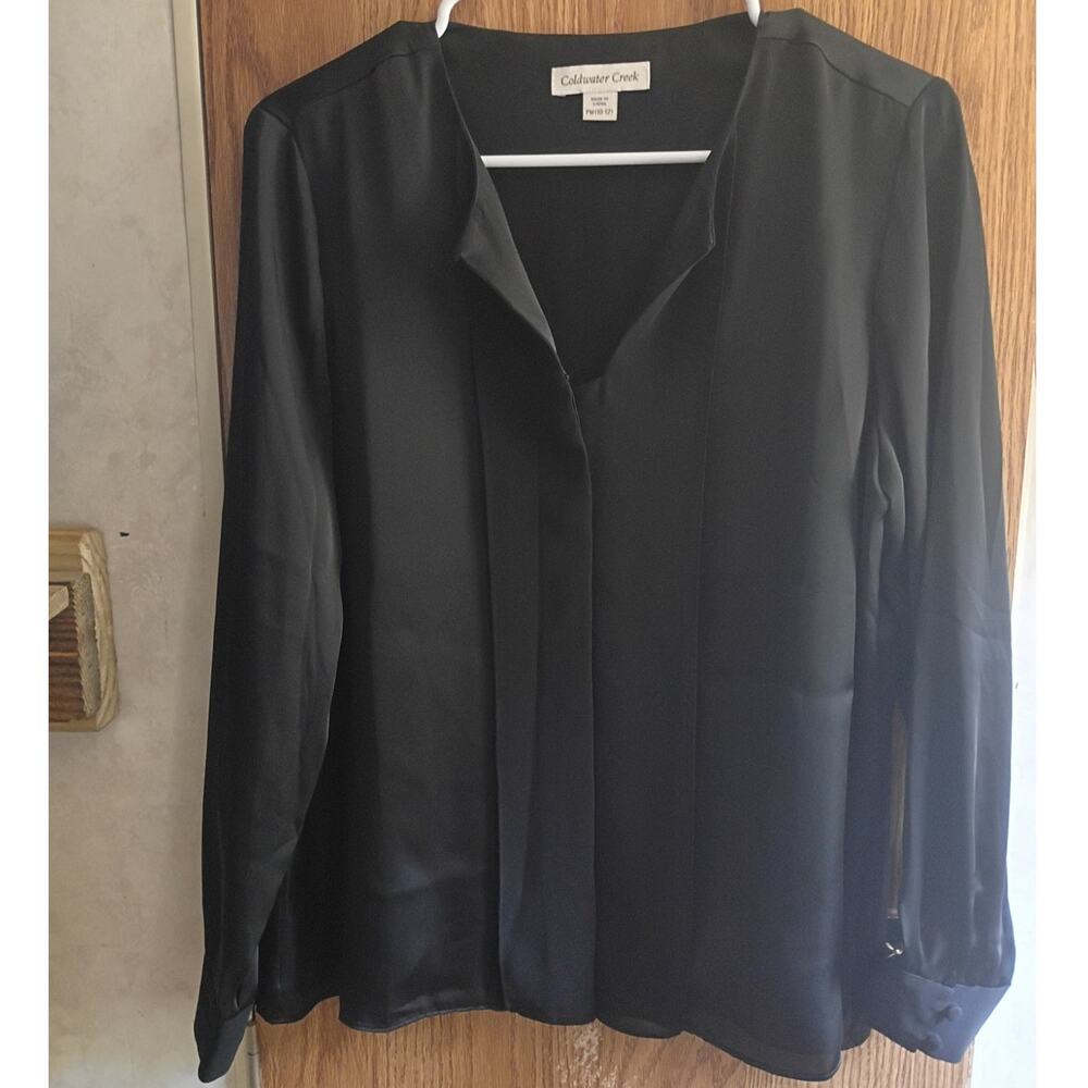 Coldwater Creek Black Pleated Blouse PM Petite Medium Artsy Romantic Evening Top
